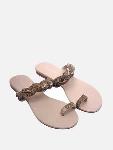 Diamante Embellished Sandals- Almond