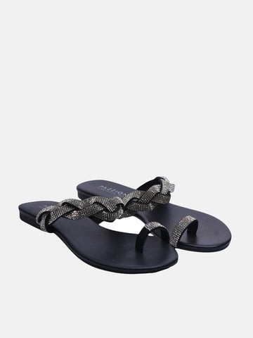 Diamante Embellished Sandals- Black