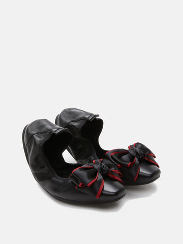 Bold Bow Foldable Ballerinas- Black