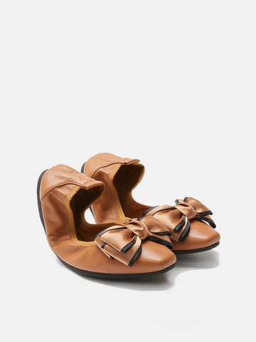 Bold Bow Foldable Ballerinas- Brown
