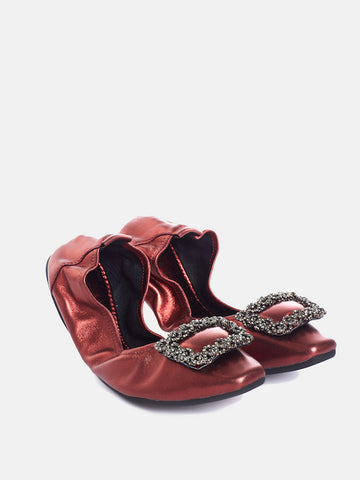 Crystal Foldable Ballerinas- Deep Red