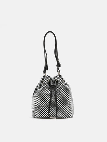 Cleo Diamante Drawstring Bucket Bag- Black