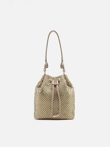 Cleo Diamante Drawstring Bucket Bag- Gold