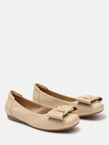 Jan Buckle Bow Square Toe Ballerinas- Almond