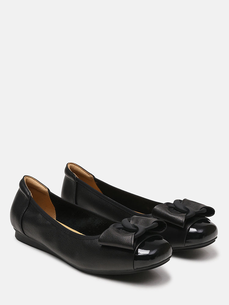 Jan Buckle Bow Square Toe Ballerinas- Black