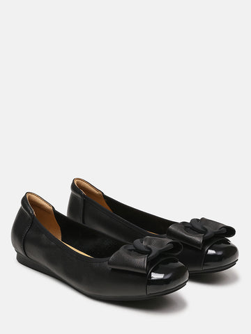 Jan Buckle Bow Square Toe Ballerinas- Black