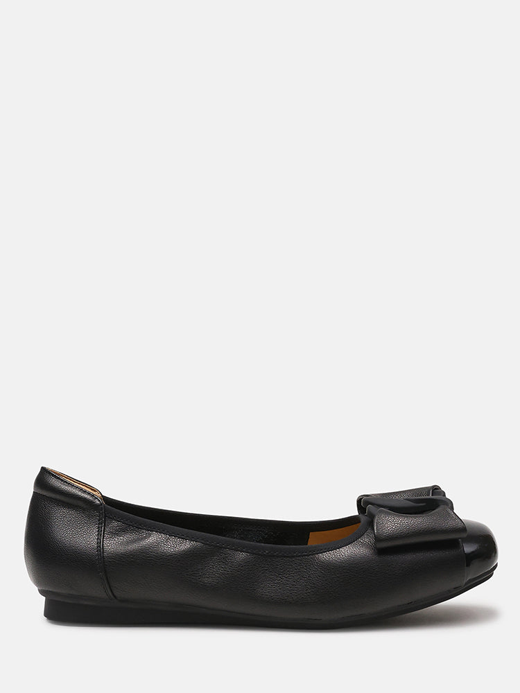 Jan Buckle Bow Square Toe Ballerinas- Black