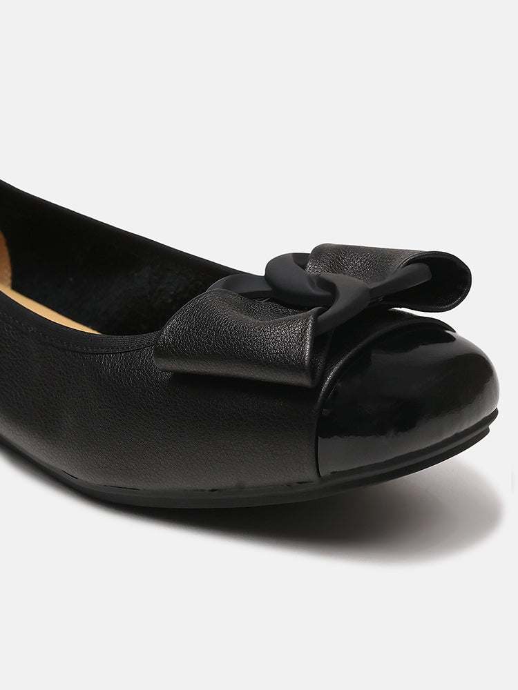 Jan Buckle Bow Square Toe Ballerinas- Black