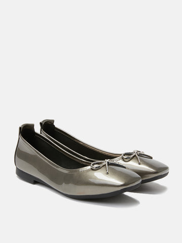 Bella Bow Square Toe Ballerinas-Pewter