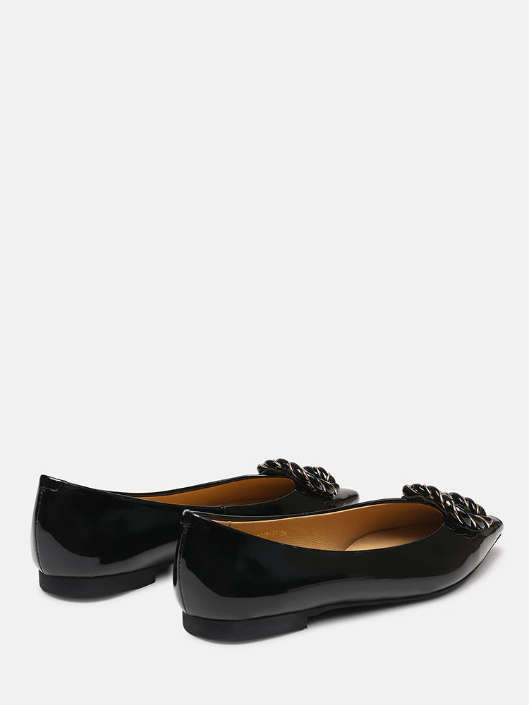 Jan Buckle Bow Square-Toe Ballerinas- Black