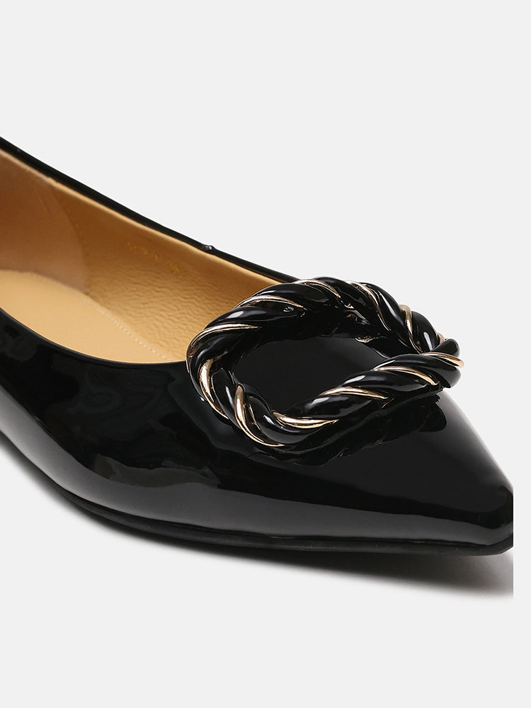 Jan Buckle Bow Square-Toe Ballerinas- Black