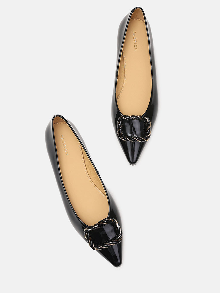 Jan Buckle Bow Square-Toe Ballerinas- Black