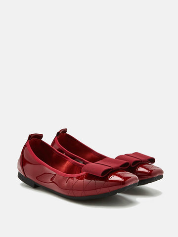 Bow Embellished Foldable Ballerinas- Maroon