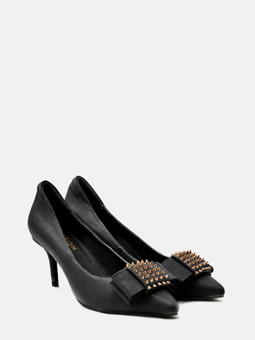 Studded Pointed-Toe Stilettoe Heels- Black