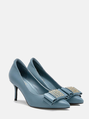 Studded Pointed Toe Stiletto Heels- Blue