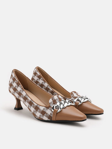 Riley Houndstooth Pumps- Almond