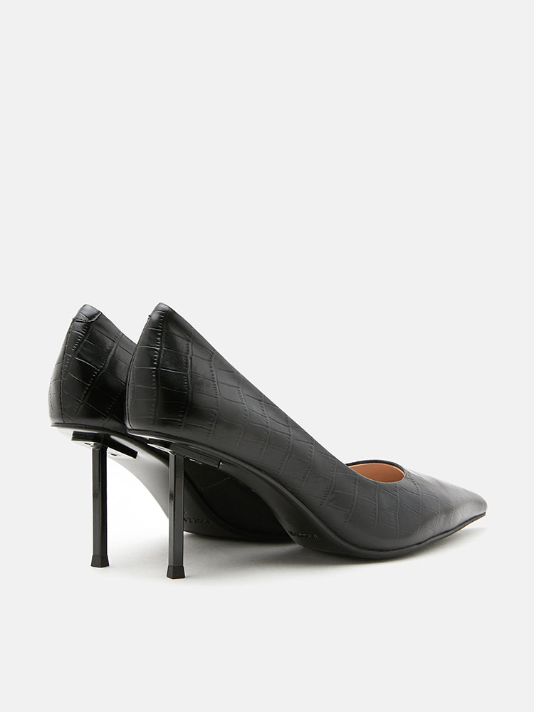 Croc Embossed Stiletto Heels- Black - Main Image