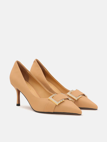 Crystal Embellished Stiletto Heels- Almond