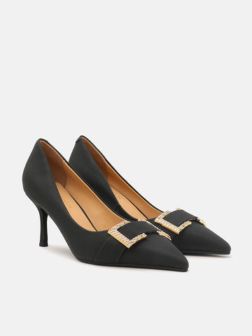 Crystal Embellished Stiletto Heels- Black