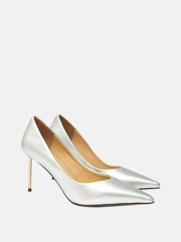 Metallic Pointed-Toe Stiletto Heels- Grey