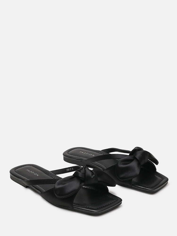 Mandy Silk Bow Slides- Black