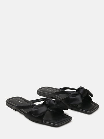 Mandy Silk Bow Slides- Black