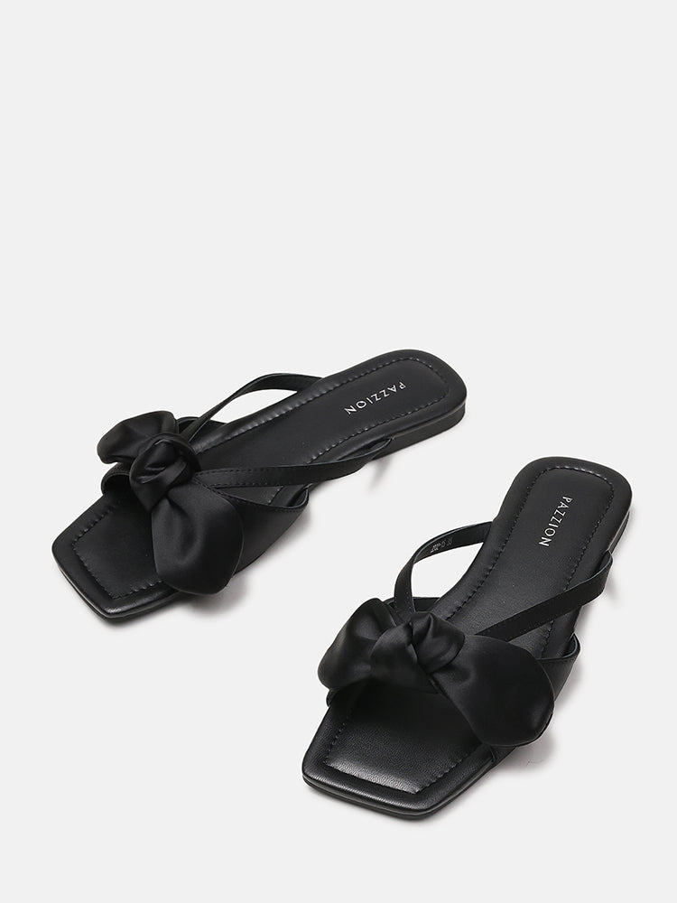 Mandy Silk Bow Slides- Black