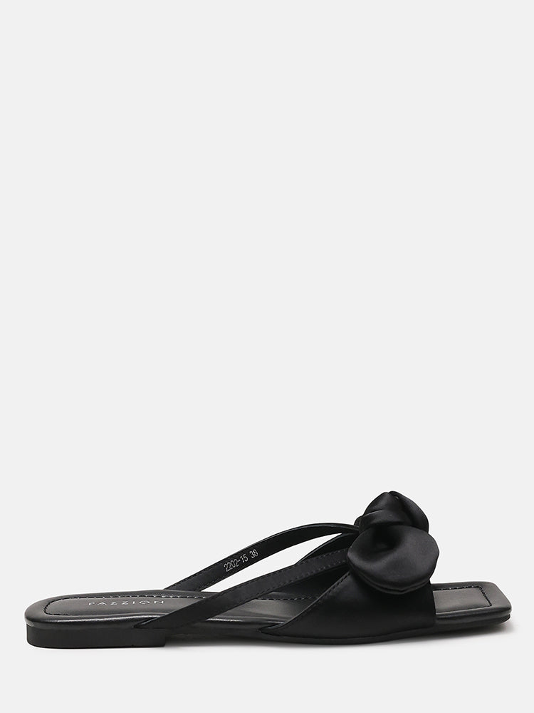 Mandy Silk Bow Slides- Black