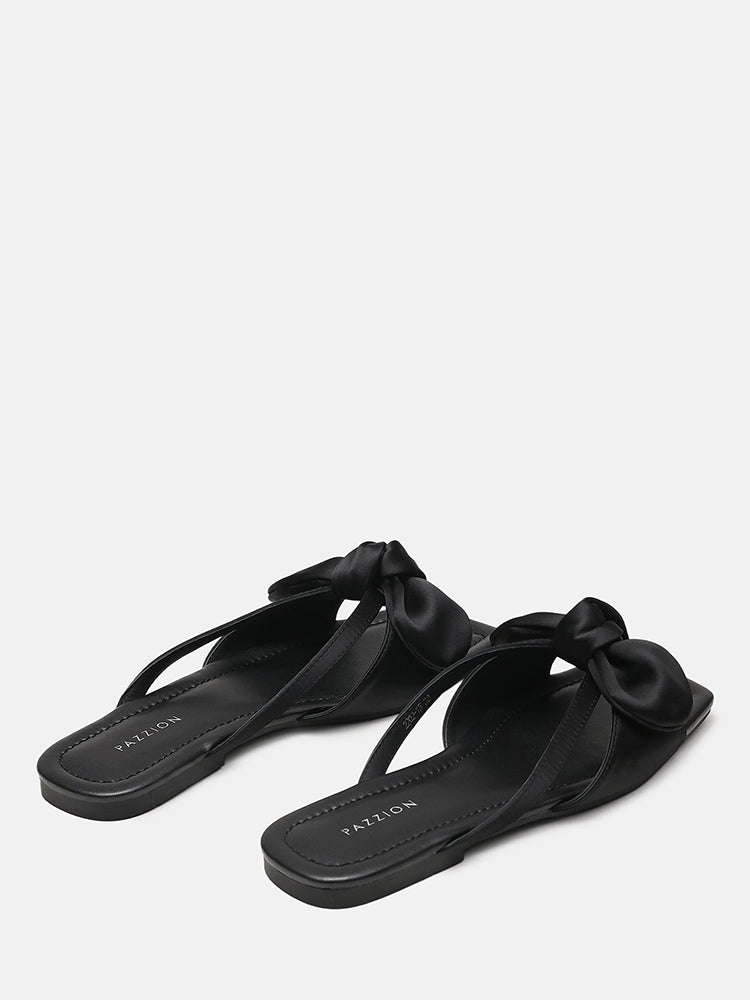 Mandy Silk Bow Slides- Black