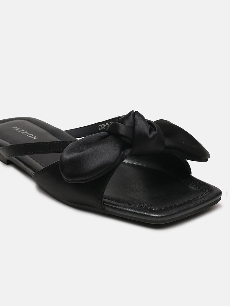 Mandy Silk Bow Slides- Black
