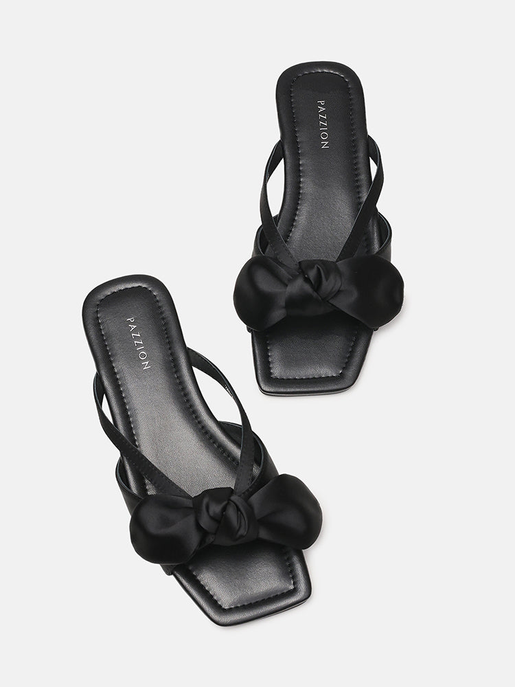Mandy Silk Bow Slides- Black