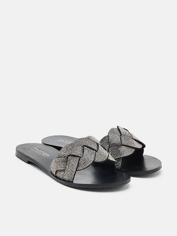 Diamante Embellished Slides- Pewter