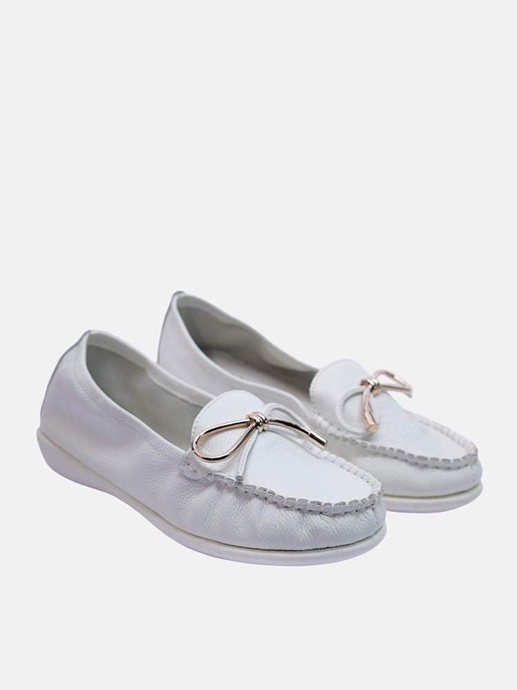 Bow Buckle Moccasins- White