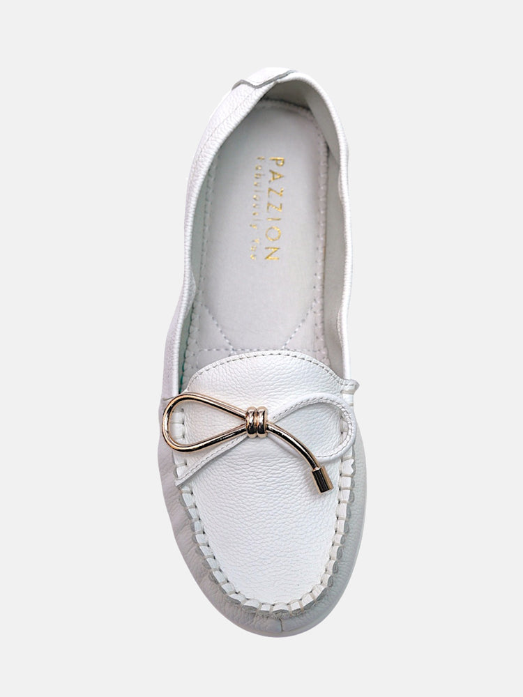 Bow Buckle Moccasins- White