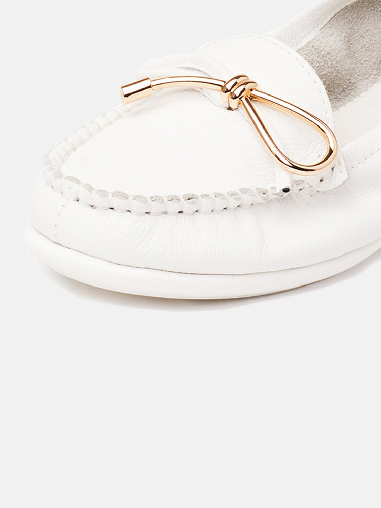 Bow Buckle Moccasins- White