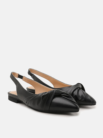 Twisted Slingback Flats- Black