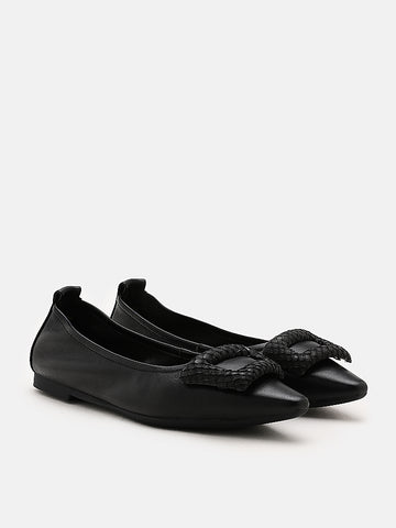 Bella Buckle Pointed Toe Ballerinas- Black