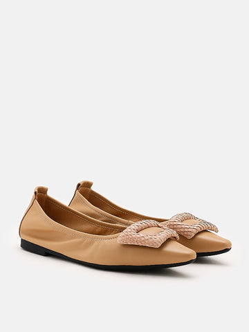 Bella Buckle Pointed Toe Ballerinas- Almond
