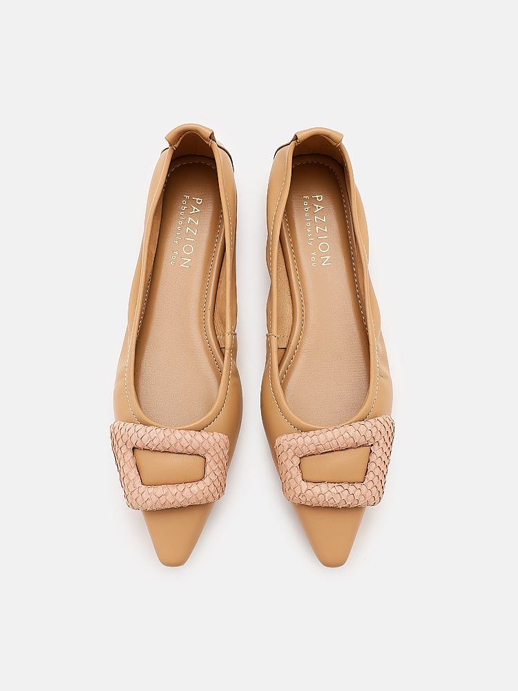 Bella Buckle Pointed Toe Ballerinas- Almond - Main Image