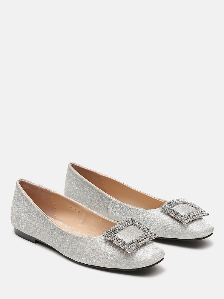 Gleam Luxe Buckle Ballerinas- Silver