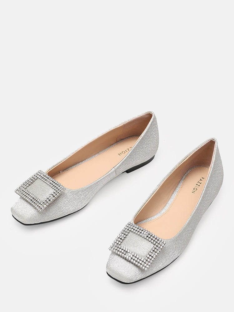 Gleam Luxe Buckle Ballerinas- Silver