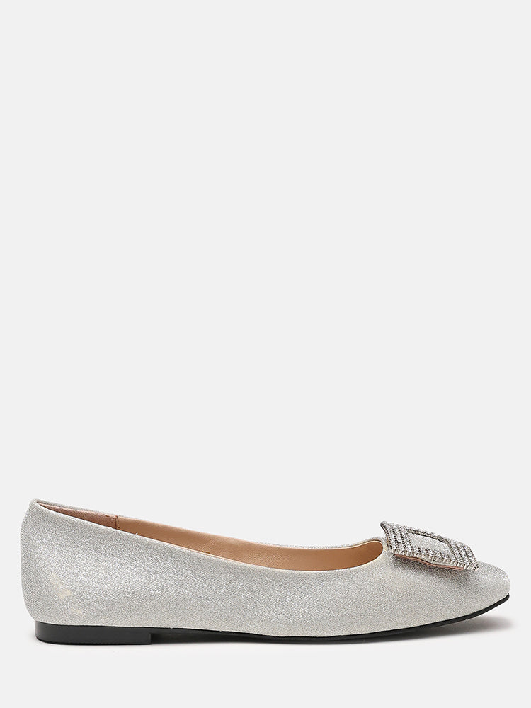 Gleam Luxe Buckle Ballerinas- Silver
