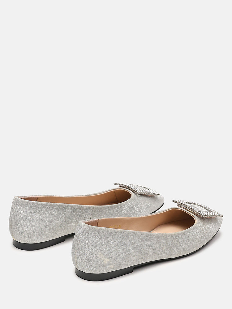Gleam Luxe Buckle Ballerinas- Silver