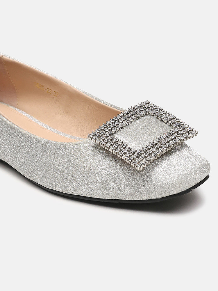 Gleam Luxe Buckle Ballerinas- Silver
