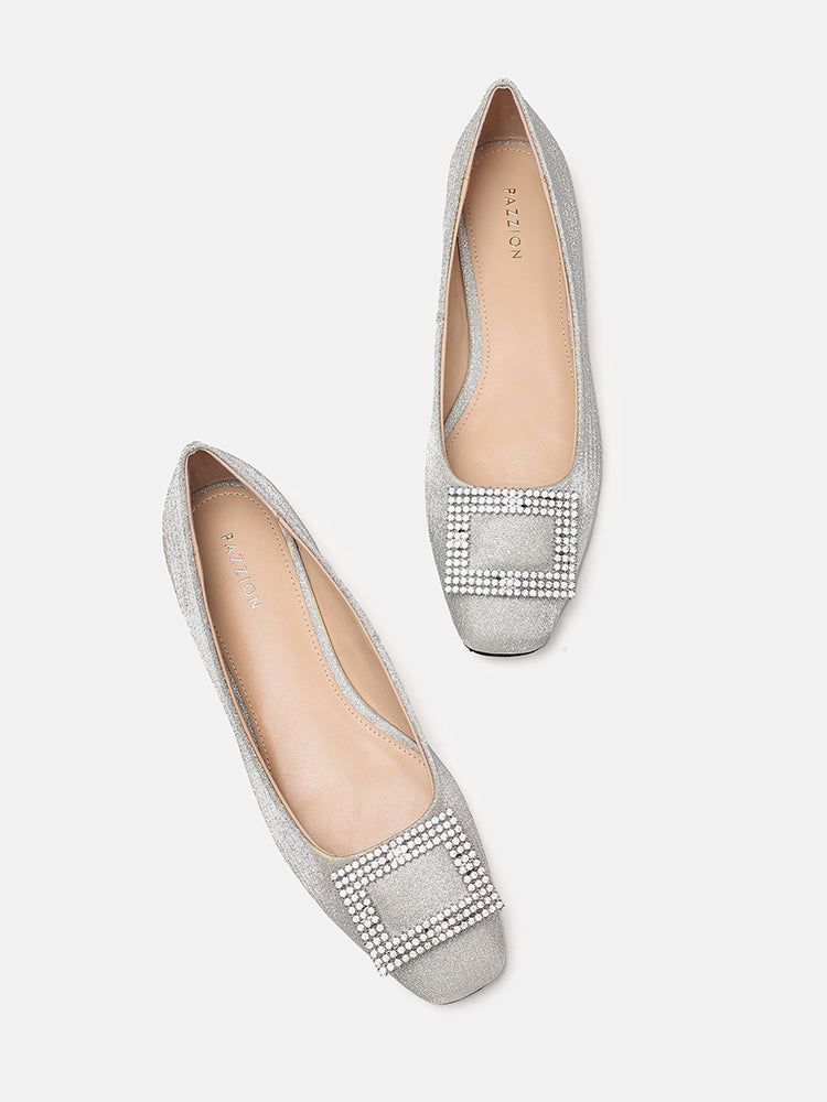 Gleam Luxe Buckle Ballerinas- Silver