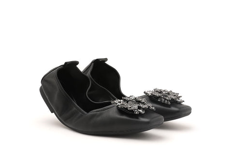 Crystal Embellished Buckle Foldable Flats