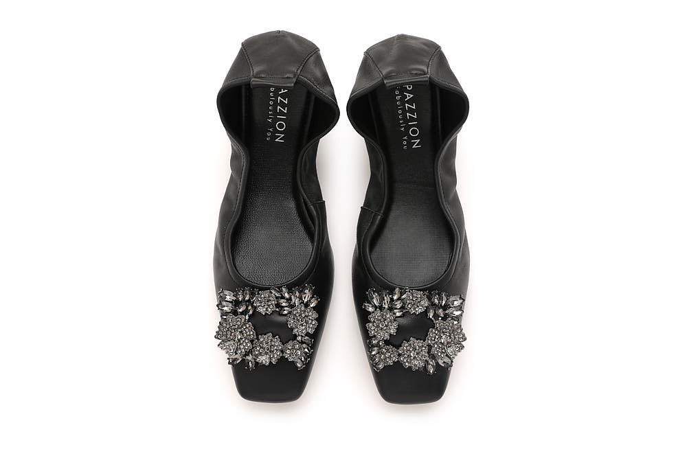 Crystal Embellished Buckle Foldable Flats