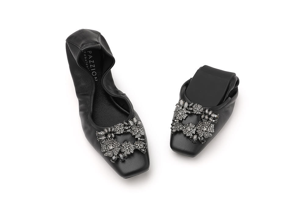 Crystal Embellished Buckle Foldable Flats