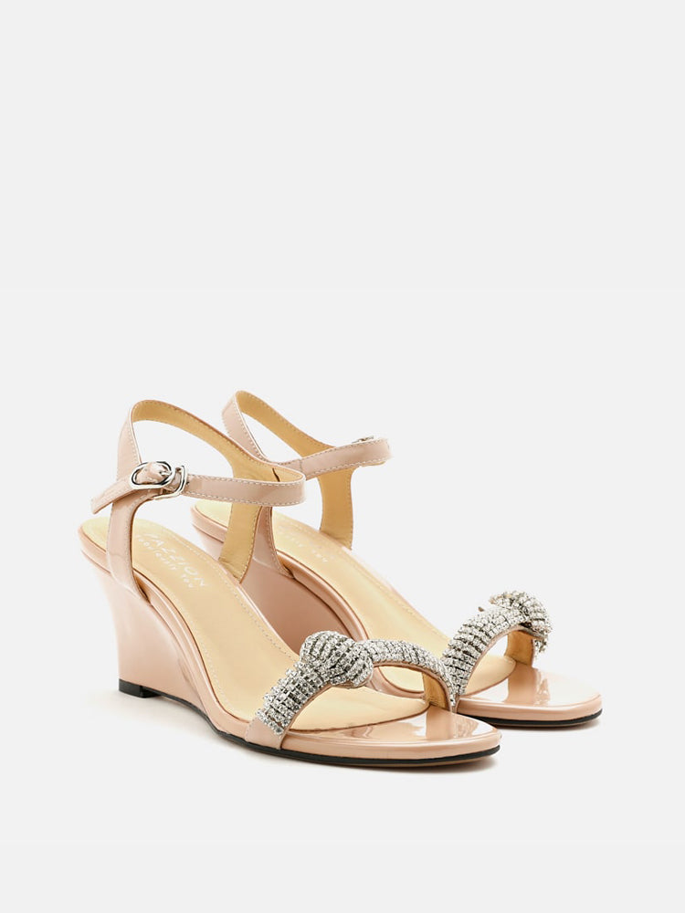 Diamante Embellished Wedges- Beige