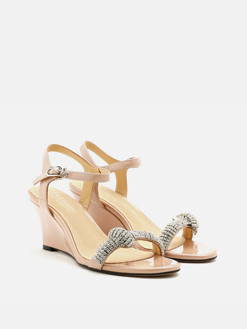 Diamante Embellished Wedges- Beige